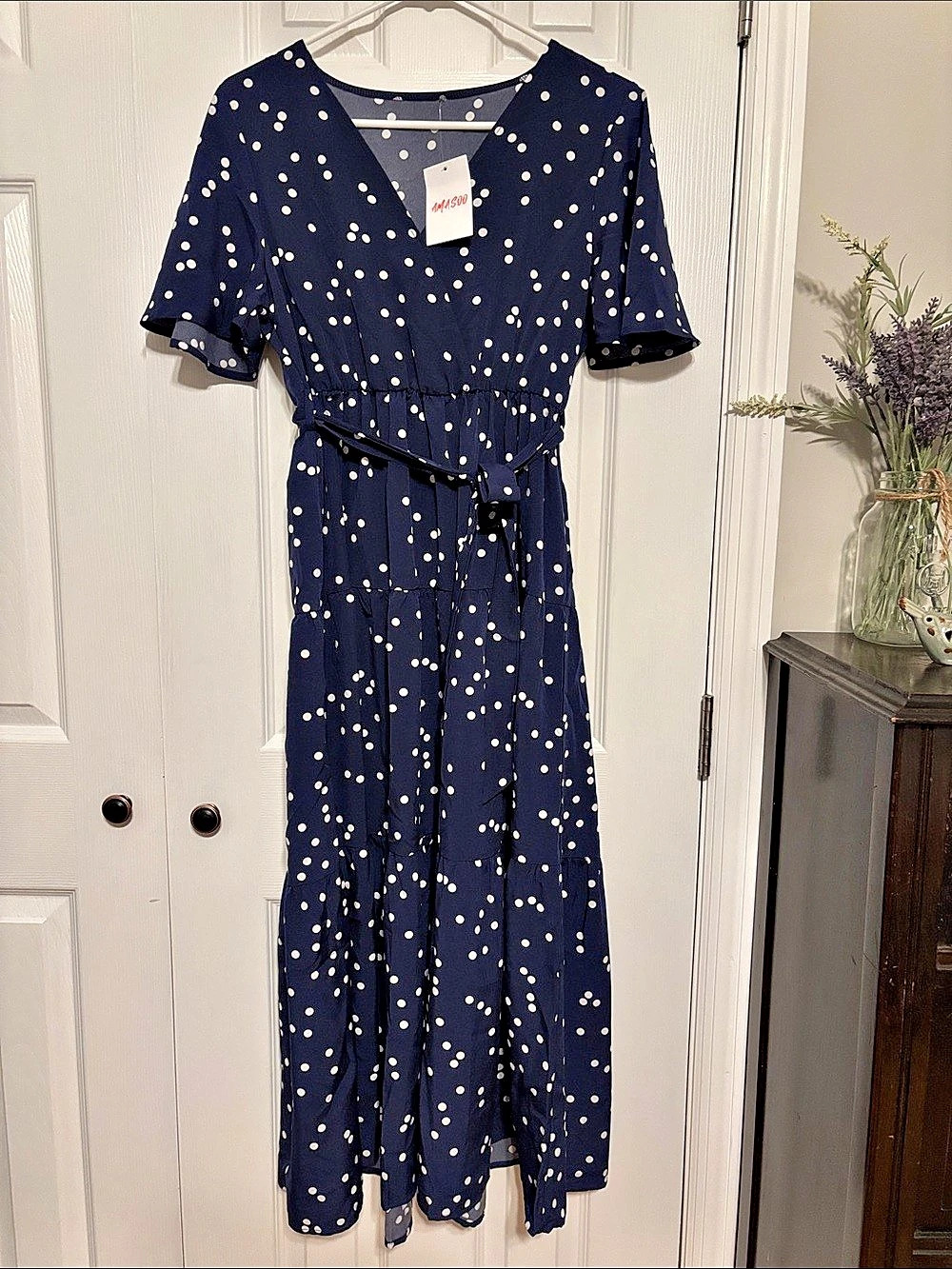 Polka Dot Maxi Dress in Navy & White NWT